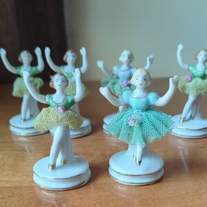 Occupied Japan, Porcelain Miniature Ballerinas Hand painted With Lace Skirts